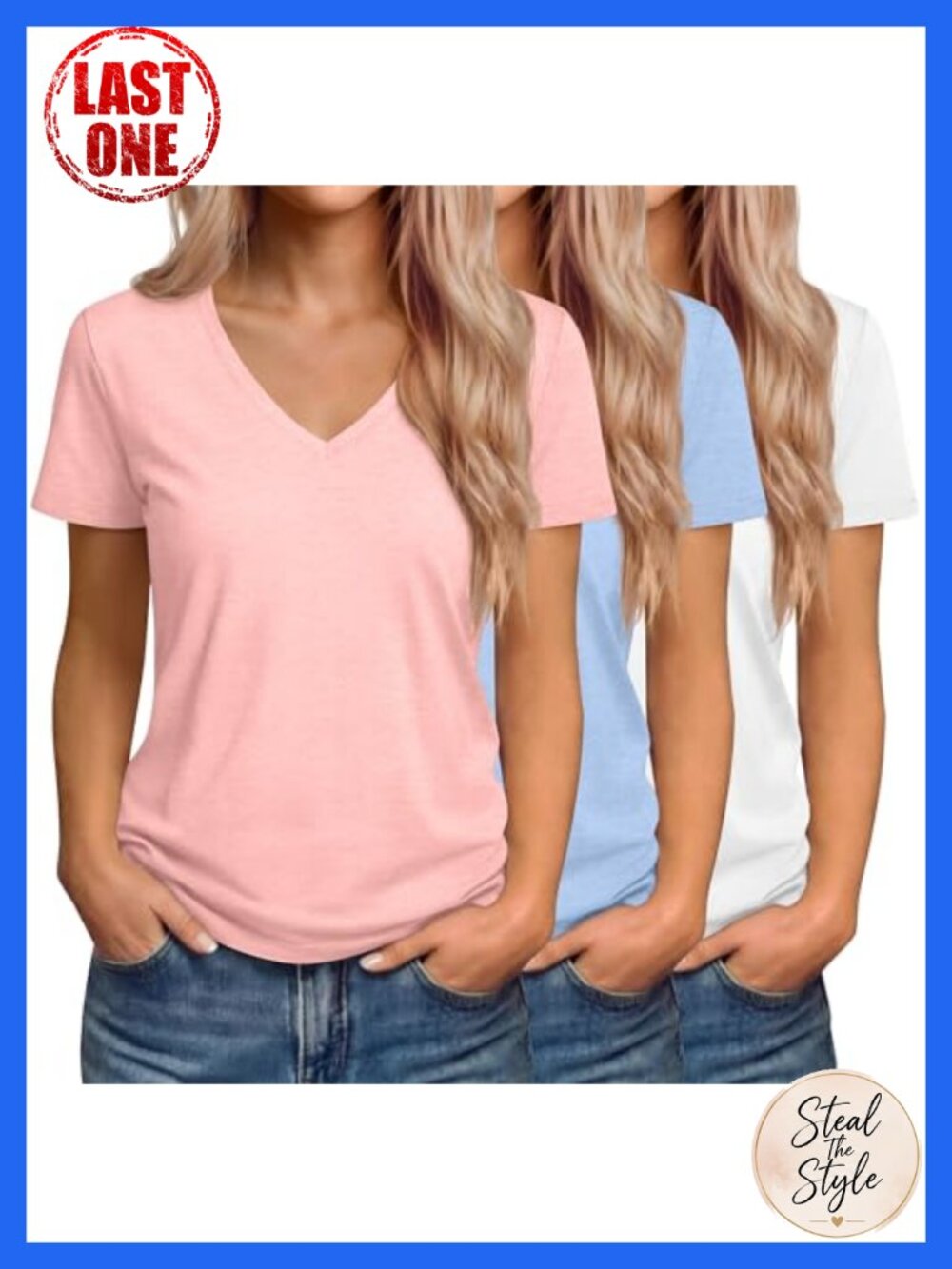 Women's V-Neck Loose Fit Short Sleeve T-Shirts 3 Pack Casual Basic Tees